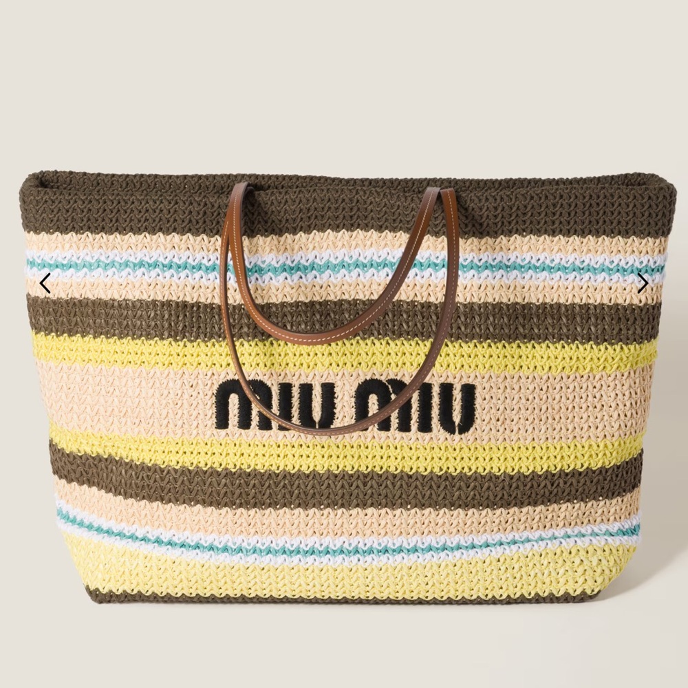 RARE! Miu Miu Raffia Effect Woven Tote Bag - Green, Yellow, Blue